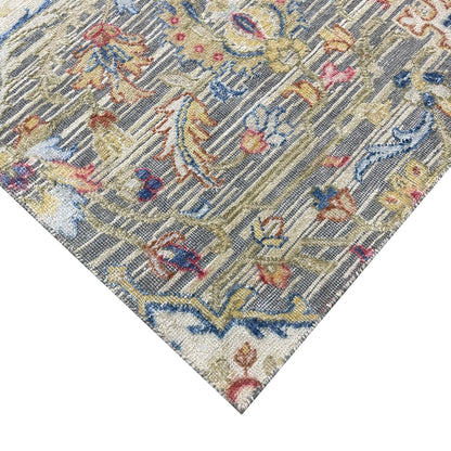 Gery and Ivory Silk and Wool Oxidized Persian Tabriz Transitional Handknotted 8.11x12.2ft 271x371Cms Area Rug