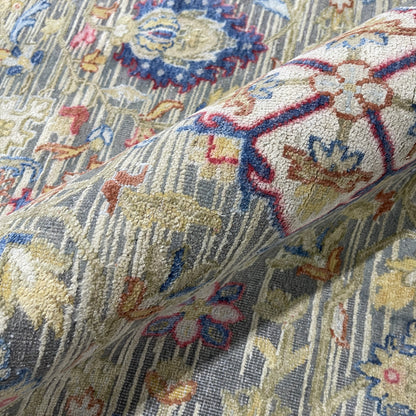 Gery and Ivory Silk and Wool Oxidized Persian Tabriz Transitional Handknotted 8.11x12.2ft 271x371Cms Area Rug