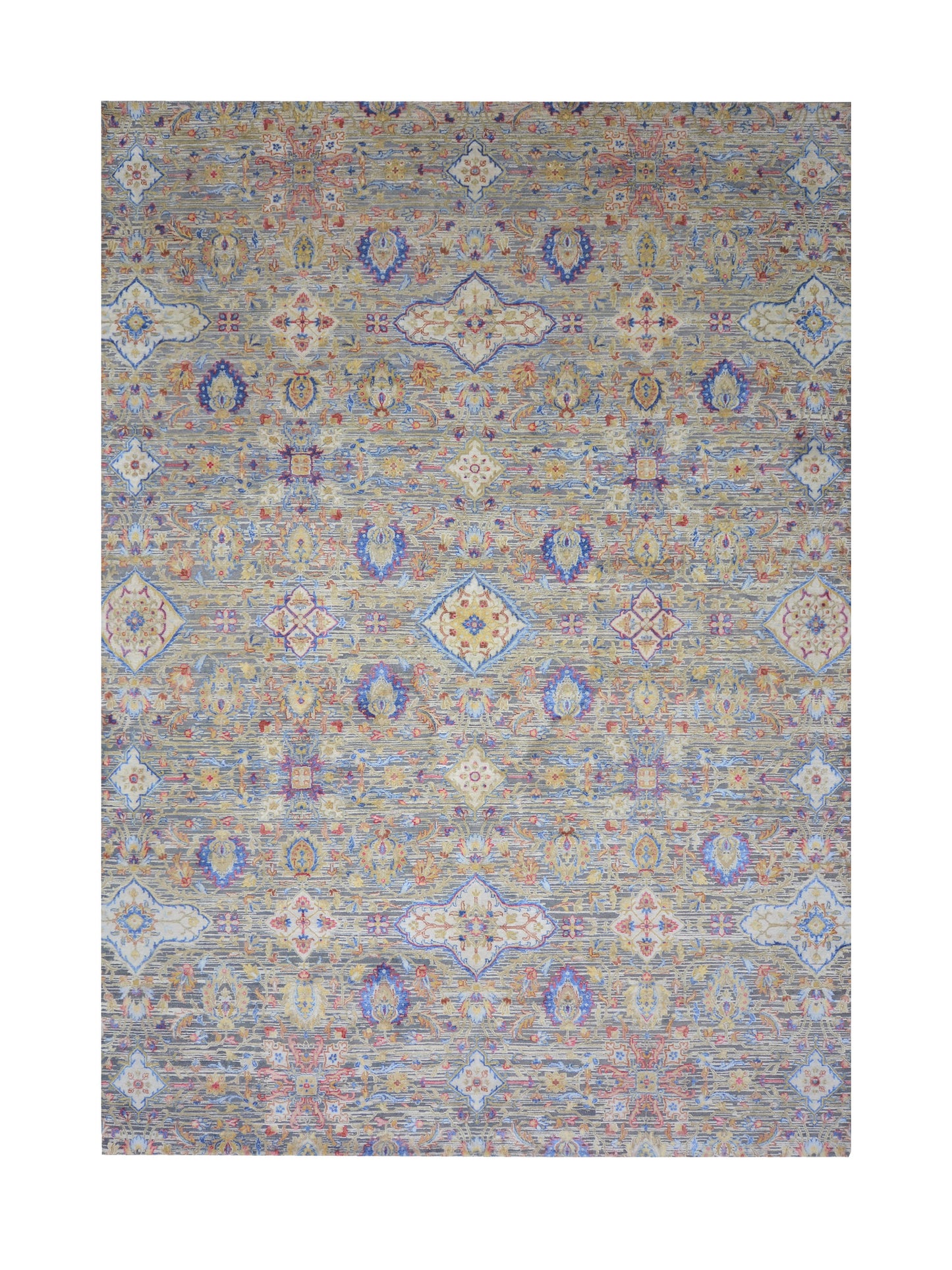 Gery and Ivory Silk and Wool Oxidized Persian Tabriz Transitional Handknotted 10.0x14.2ft 304x432Cms Area Rug