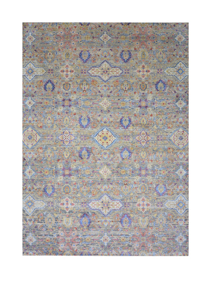 Gery and Ivory Silk and Wool Oxidized Persian Tabriz Transitional Handknotted 10.0x14.2ft 304x432Cms Area Rug