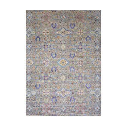 Gery and Ivory Silk and Wool Oxidized Persian Tabriz Transitional Handknotted 10.0x14.2ft 304x432Cms Area Rug