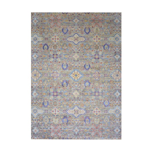 Gery and Ivory Silk and Wool Oxidized Persian Tabriz Transitional Handknotted 10.0x14.2ft 304x432Cms Area Rug