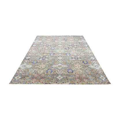 Gery and Ivory Silk and Wool Oxidized Persian Tabriz Transitional Handknotted 10.0x14.2ft 304x432Cms Area Rug