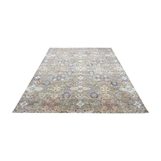 Gery and Ivory Silk and Wool Oxidized Persian Tabriz Transitional Handknotted 10.0x14.2ft 304x432Cms Area Rug