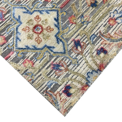 Gery and Ivory Silk and Wool Oxidized Persian Tabriz Transitional Handknotted 10.0x14.2ft 304x432Cms Area Rug