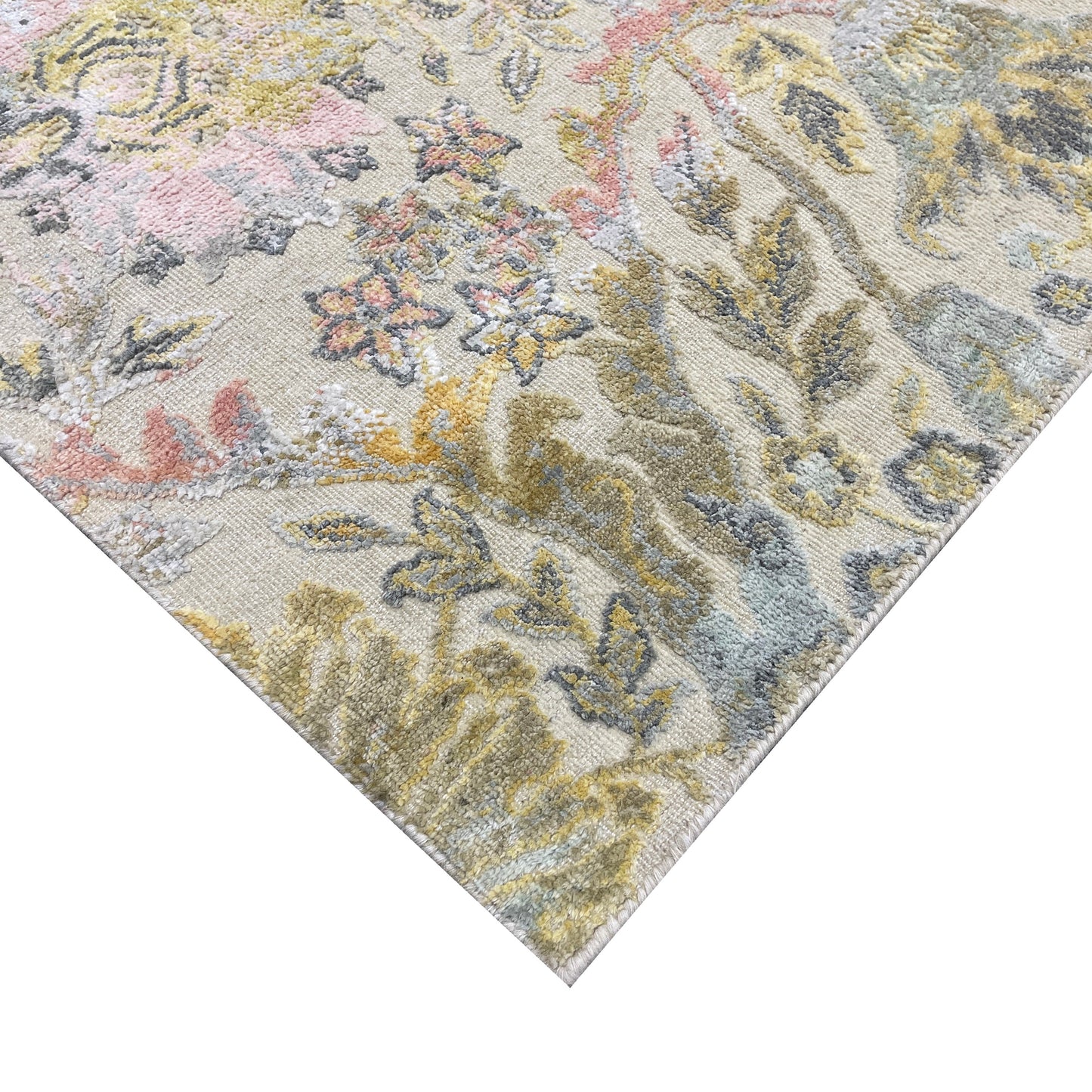 Gold and Ivory Silk and Wool Oxidized Persian Bidzar Transitional Handknotted 8.2x10.0ft 248x306Cms Area Rug