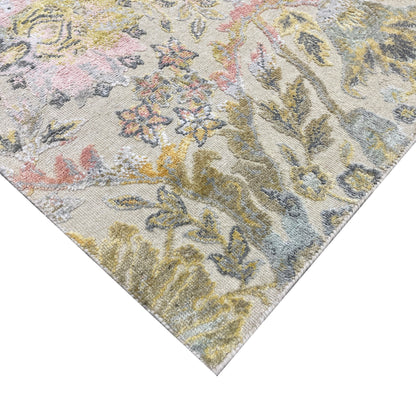 Gold and Ivory Silk and Wool Oxidized Persian Bidzar Transitional Handknotted 8.2x10.0ft 248x306Cms Area Rug