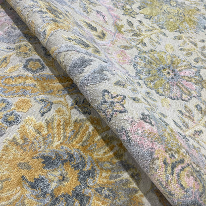 Gold and Ivory Silk and Wool Oxidized Persian Bidzar Transitional Handknotted 8.2x10.0ft 248x306Cms Area Rug