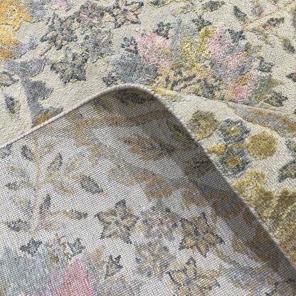 Gold and Ivory Silk and Wool Oxidized Persian Bidzar Transitional Handknotted 8.2x10.0ft 248x306Cms Area Rug