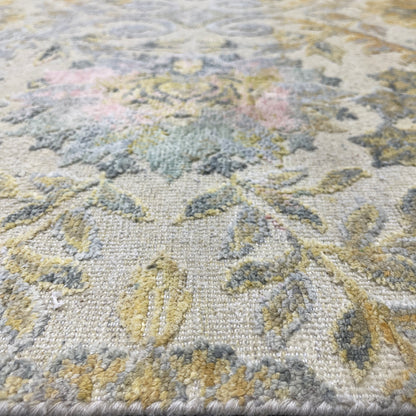 Gold and Ivory Silk and Wool Oxidized Persian Bidzar Transitional Handknotted 8.2x10.0ft 248x306Cms Area Rug