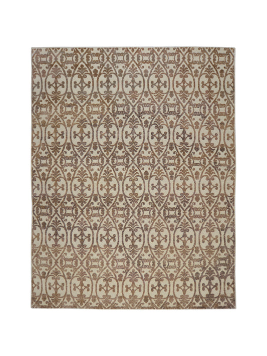 Beige and Brown Wool Carved Modern Greek Japandi Handknotted 7.11x10.2ft 242x311Cms Area Rug