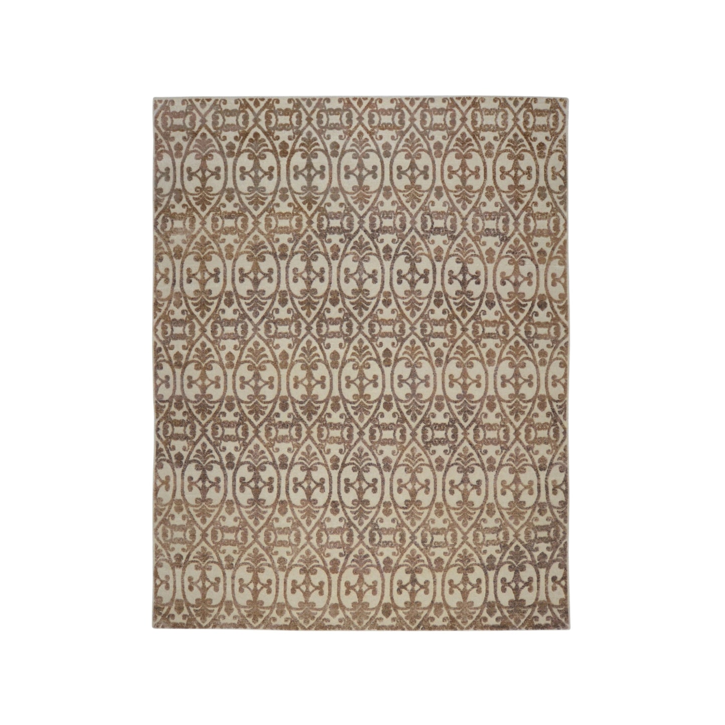 Beige and Brown Wool Carved Modern Greek Japandi Handknotted 7.11x10.2ft 242x311Cms Area Rug