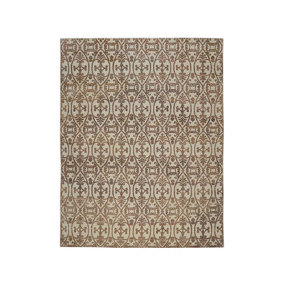 Beige and Brown Wool Carved Modern Greek Japandi Handknotted 7.11x10.2ft 242x311Cms Area Rug