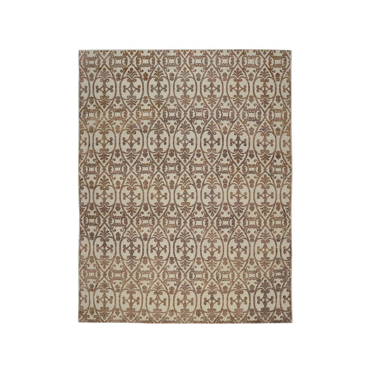 Beige and Brown Wool Carved Modern Greek Japandi Handknotted 7.11x10.2ft 242x311Cms Area Rug