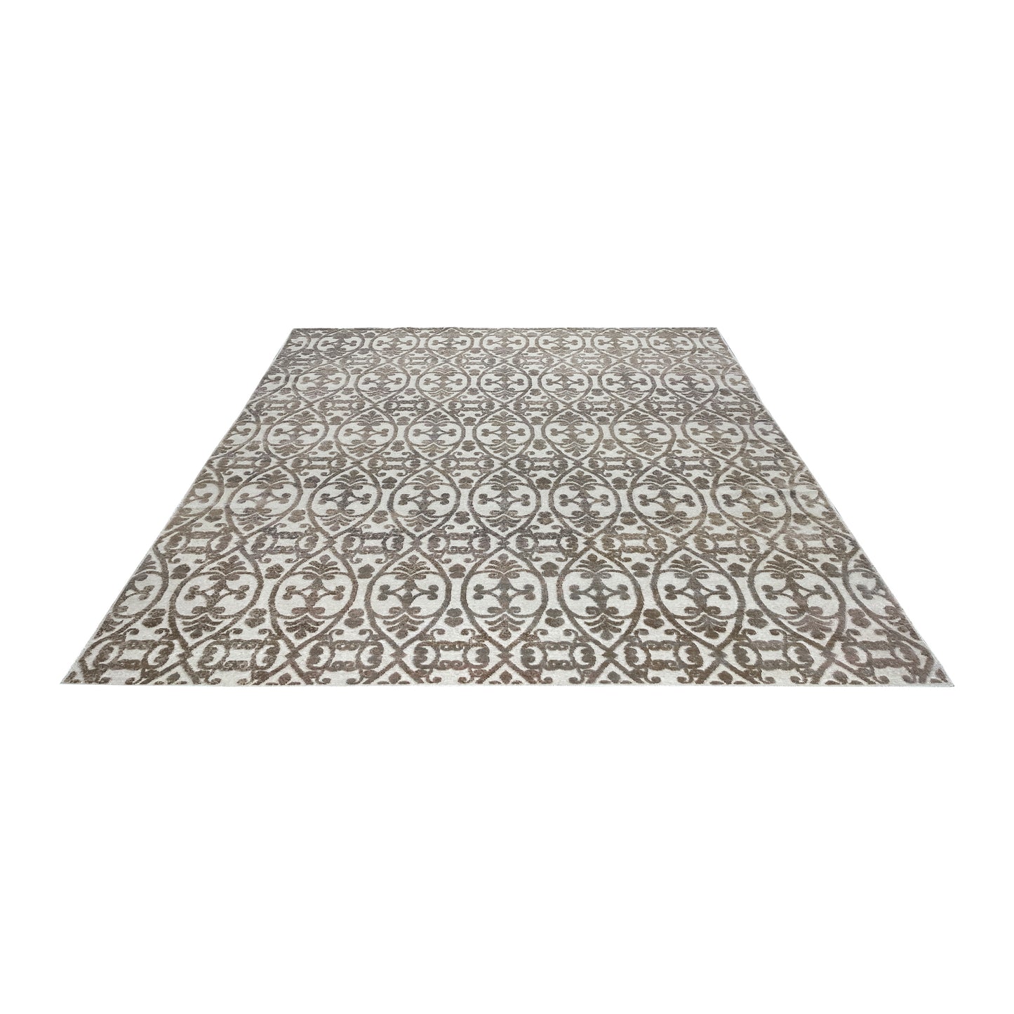 Beige and Brown Wool Carved Modern Greek Japandi Handknotted 7.11x10.2ft 242x311Cms Area Rug