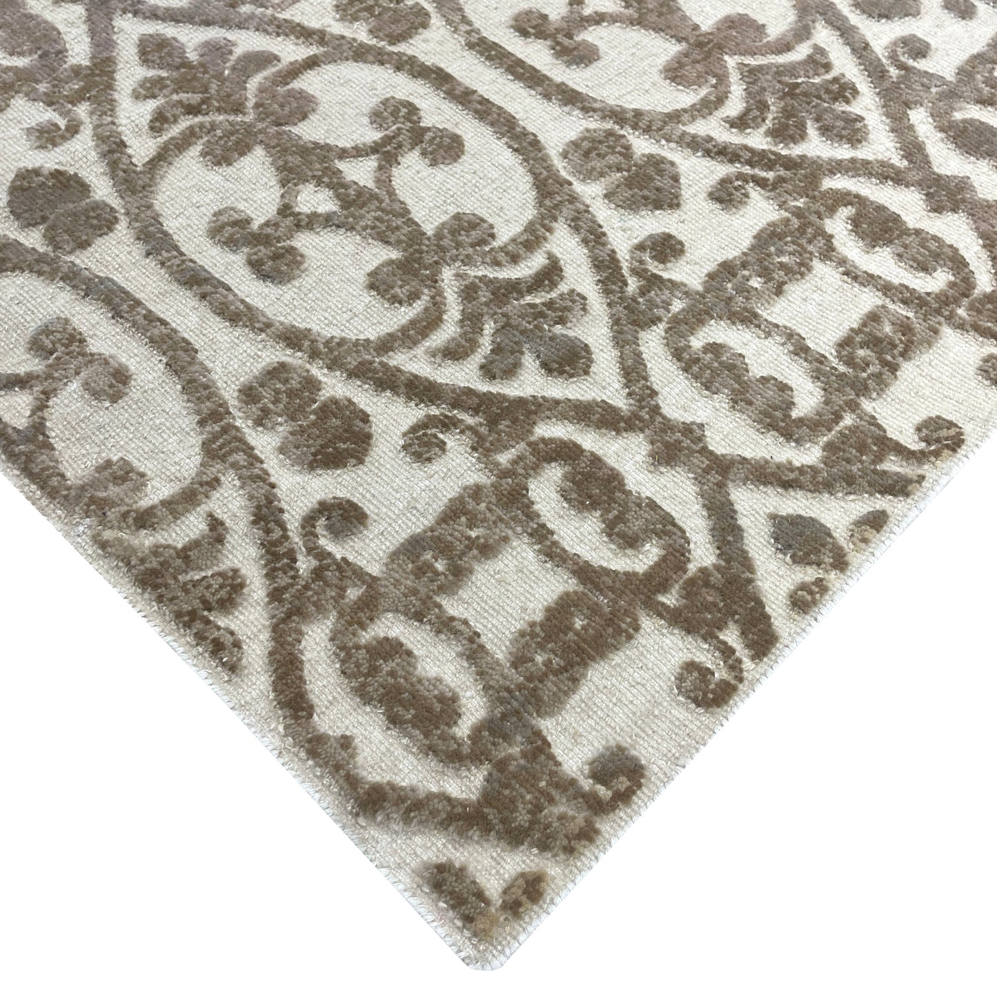Beige and Brown Wool Carved Modern Greek Japandi Handknotted 7.11x10.2ft 242x311Cms Area Rug