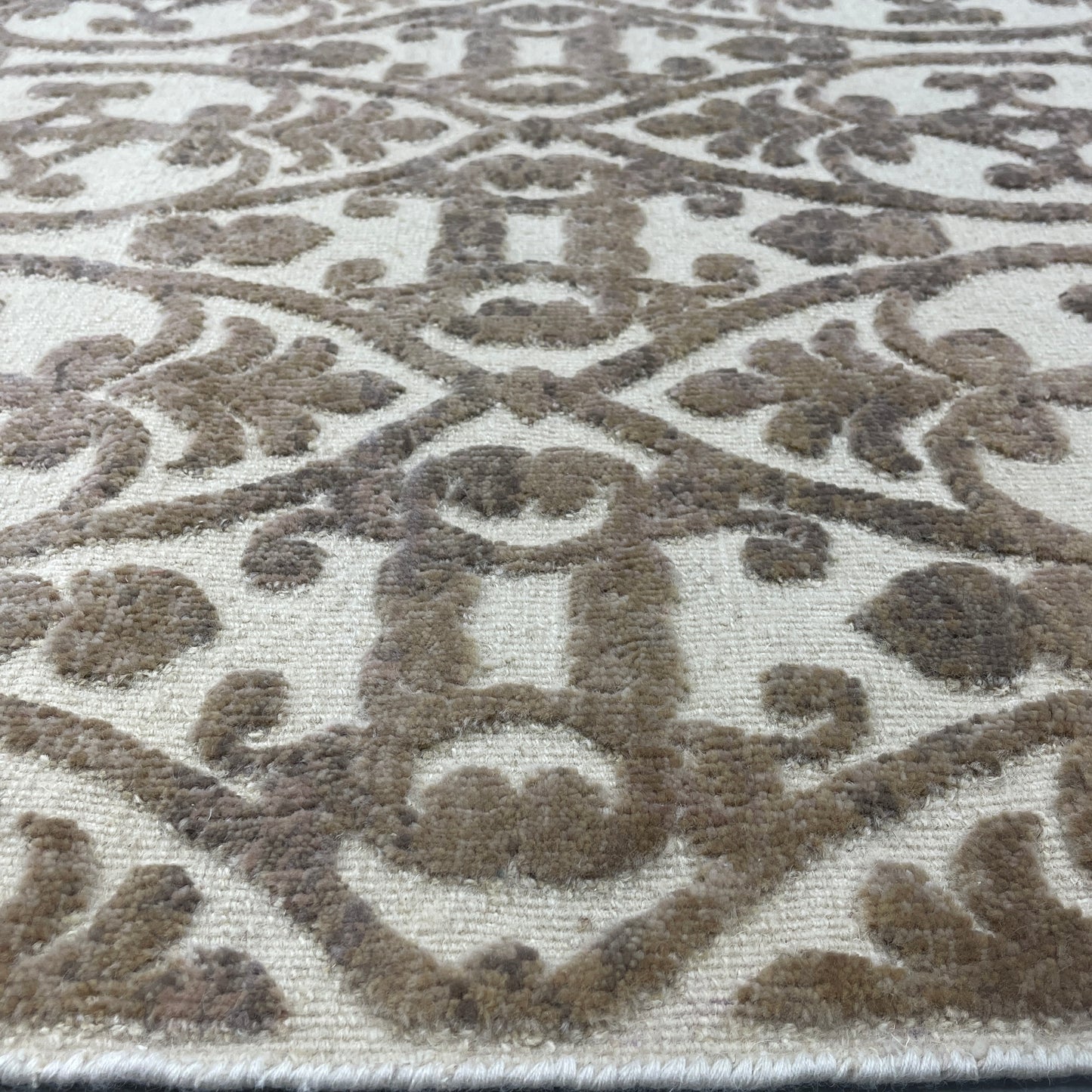 Beige and Brown Wool Carved Modern Greek Japandi Handknotted 7.11x10.2ft 242x311Cms Area Rug