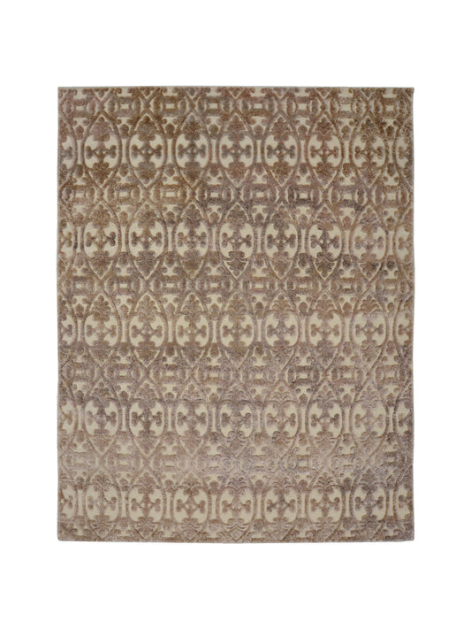 Beige and Brown Wool Carved Modern Greek Japandi Handknotted 8.0x10.3ft 243x313Cms Area Rug