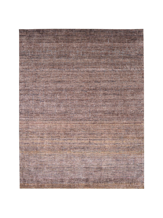 Brown, Silk Wool Oxidized Modern Pattern Handknotted 8.0x10.0ft 245x305Cms Area Rug