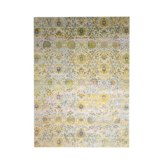 Gold and Ivory Silk and Wool Oxidized Persian Bidzar Transitional Handknotted 9.0x12.3ft 274x374Cms Area Rug