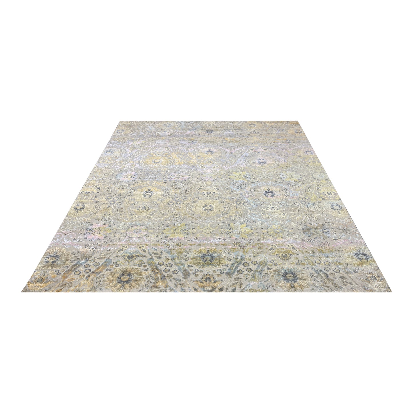 Gold and Ivory Silk and Wool Oxidized Persian Bidzar Transitional Handknotted 9.0x12.3ft 274x374Cms Area Rug