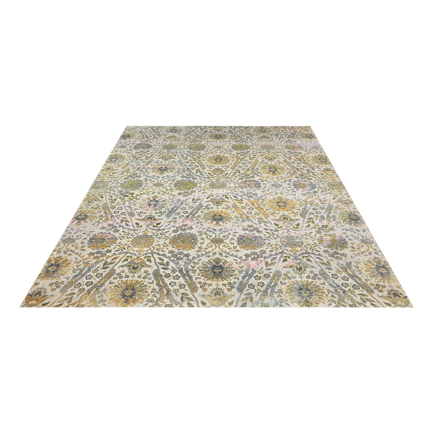 Gold and Ivory Silk and Wool Oxidized Persian Bidzar Transitional Handknotted 9.0x12.3ft 274x374Cms Area Rug