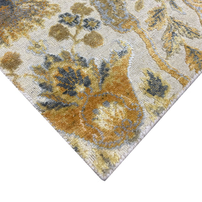 Gold and Ivory Silk and Wool Oxidized Persian Bidzar Transitional Handknotted 9.0x12.3ft 274x374Cms Area Rug