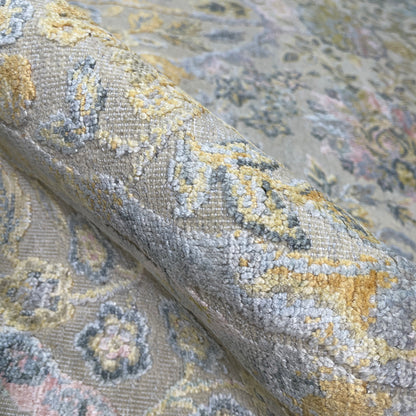 Gold and Ivory Silk and Wool Oxidized Persian Bidzar Transitional Handknotted 9.0x12.3ft 274x374Cms Area Rug