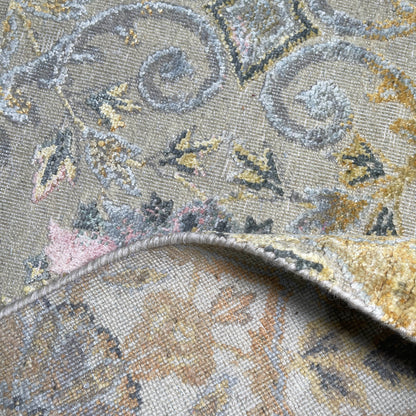 Gold and Ivory Silk and Wool Oxidized Persian Bidzar Transitional Handknotted 9.0x12.3ft 274x374Cms Area Rug