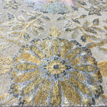 Gold and Ivory Silk and Wool Oxidized Persian Bidzar Transitional Handknotted 9.0x12.3ft 274x374Cms Area Rug