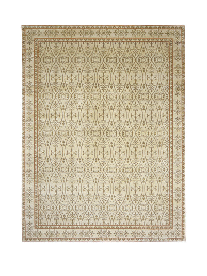 Ivory and Brown, Wool Thick Pile Transitional Handknotted 9.1x12.1ft 276x366Cms Area Rug