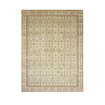 Ivory and Brown, Wool Thick Pile Transitional Handknotted 9.1x12.1ft 276x366Cms Area Rug