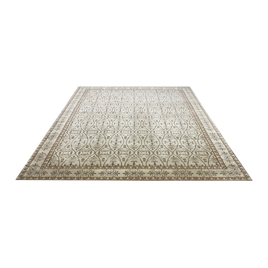 Ivory and Brown, Wool Thick Pile Transitional Handknotted 9.1x12.1ft 276x366Cms Area Rug