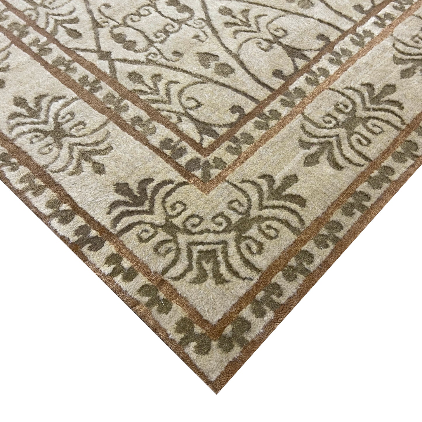 Ivory and Brown, Wool Thick Pile Transitional Handknotted 9.1x12.1ft 276x366Cms Area Rug