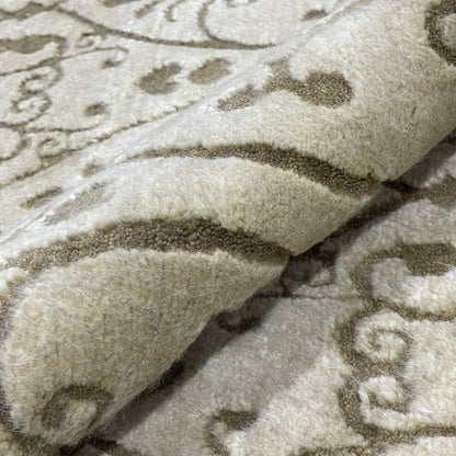Ivory and Brown, Wool Thick Pile Transitional Handknotted 9.1x12.1ft 276x366Cms Area Rug