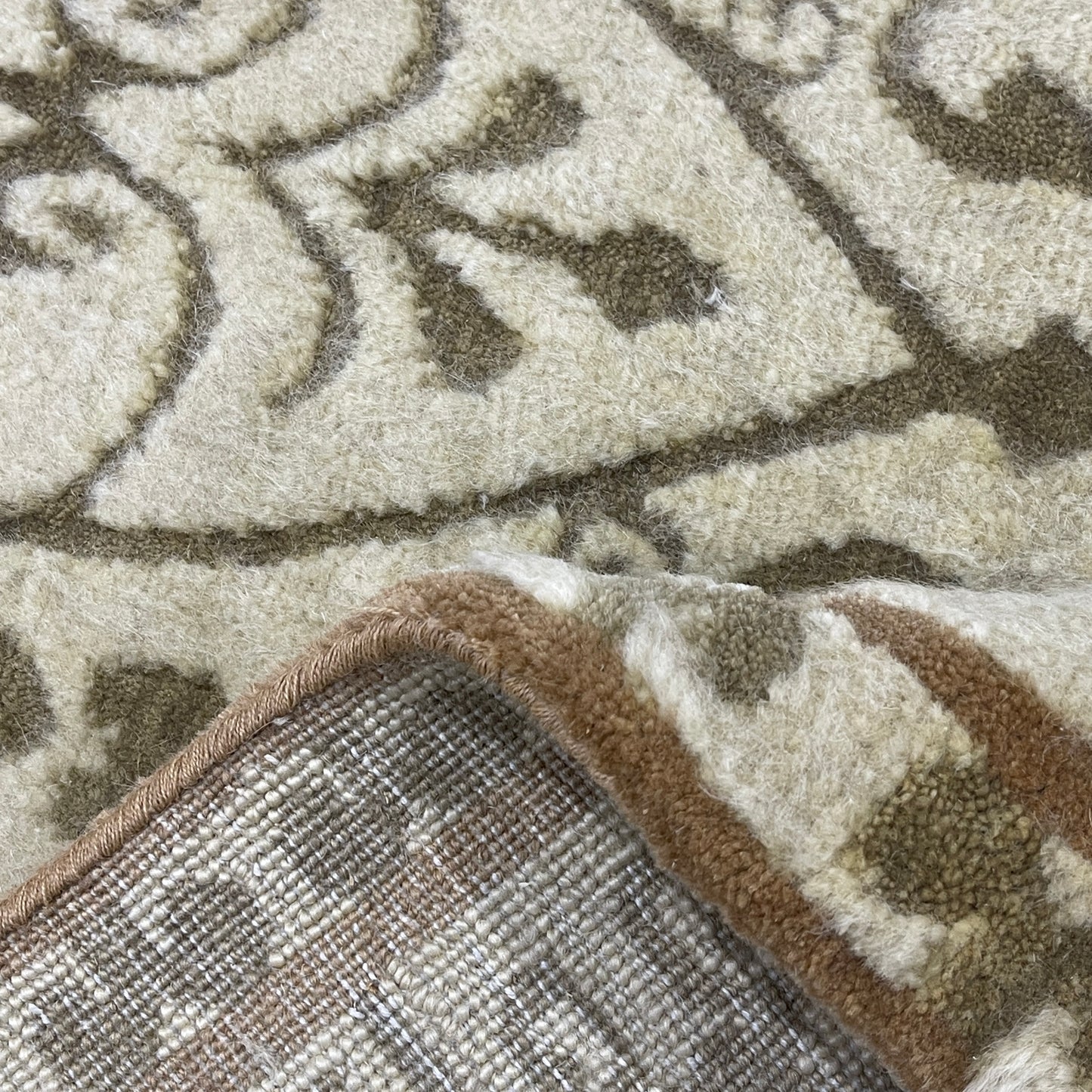 Ivory and Brown, Wool Thick Pile Transitional Handknotted 9.1x12.1ft 276x366Cms Area Rug