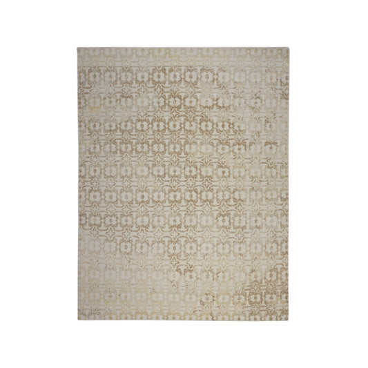 Ivory and Brown Wool Carved Greek Japandi Modern Handknotted 7.11x10.0ft 241x304Cms Area Rug