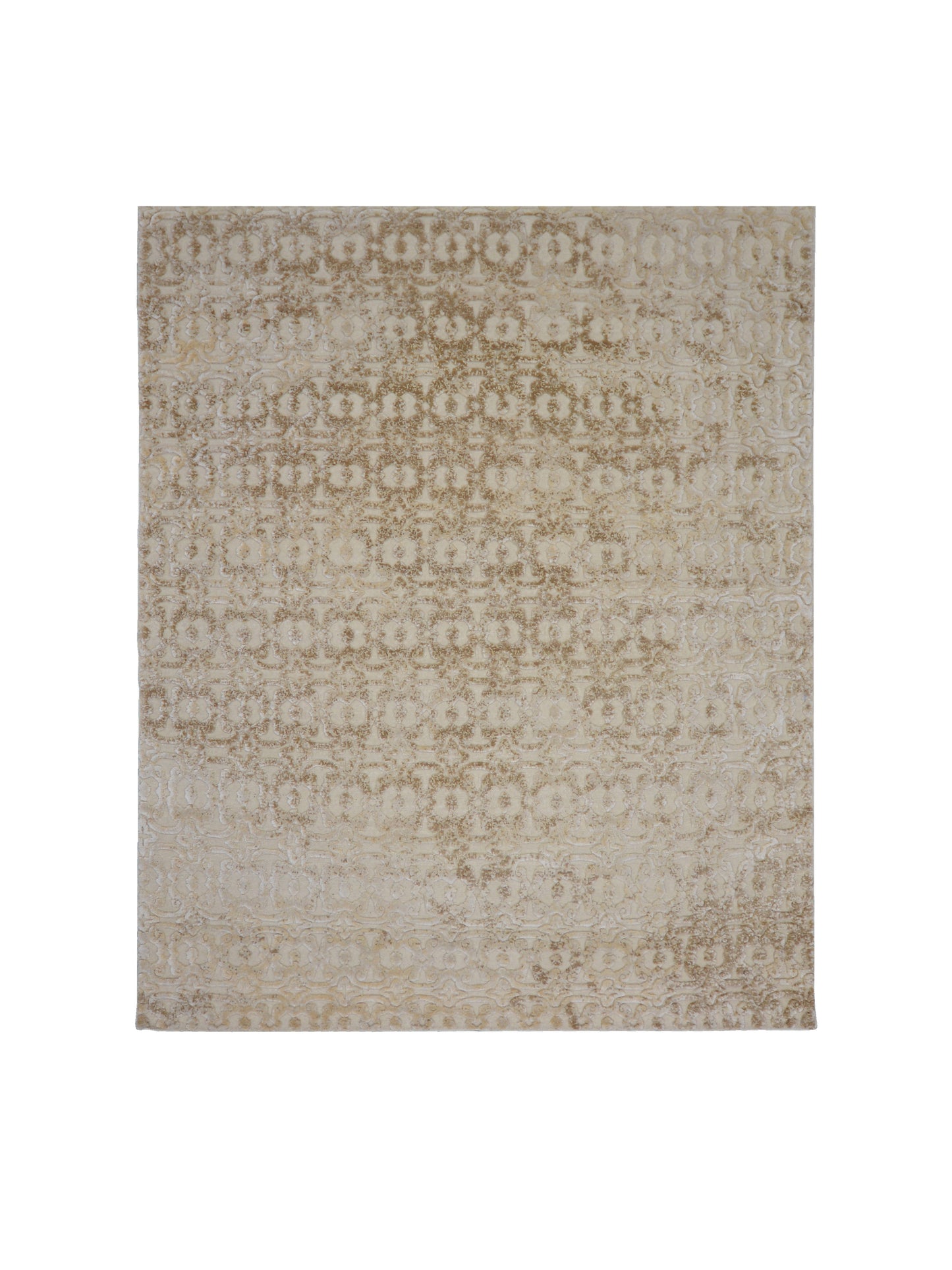Ivory and Brown Wool Carved Greek Japandi Modern Handknotted 7.11x10.0ft 241x304Cms Area Rug