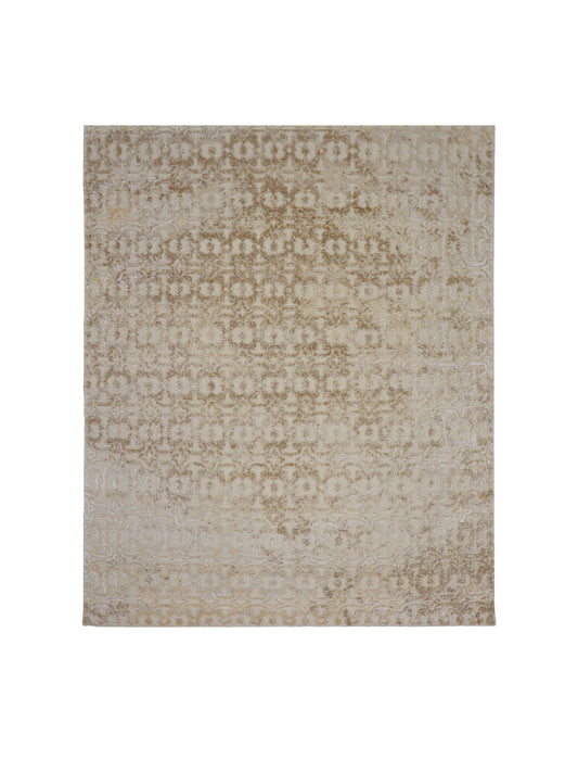 Ivory and Brown Wool Carved Greek Japandi Modern Handknotted 7.11x10.0ft 241x304Cms Area Rug