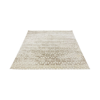 Ivory and Brown Wool Carved Greek Japandi Modern Handknotted 7.11x10.0ft 241x304Cms Area Rug