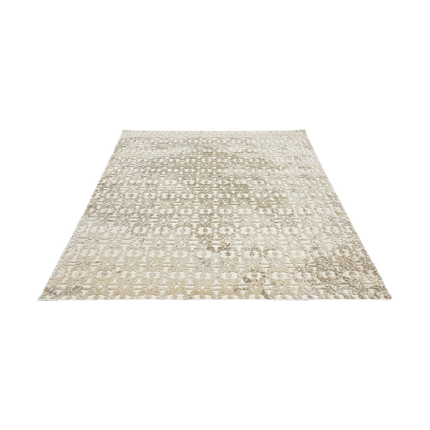 Ivory and Brown Wool Carved Greek Japandi Modern Handknotted 7.11x10.0ft 241x304Cms Area Rug