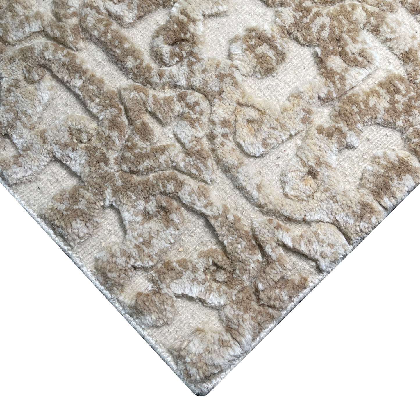 Ivory and Brown Wool Carved Greek Japandi Modern Handknotted 7.11x10.0ft 241x304Cms Area Rug