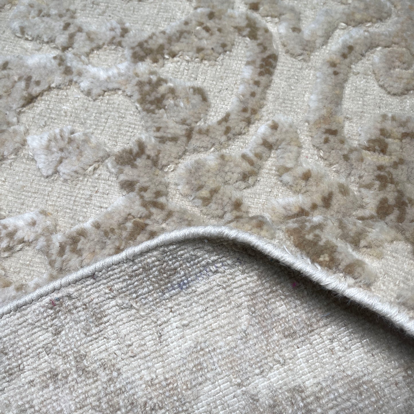 Ivory and Brown Wool Carved Greek Japandi Modern Handknotted 7.11x10.0ft 241x304Cms Area Rug