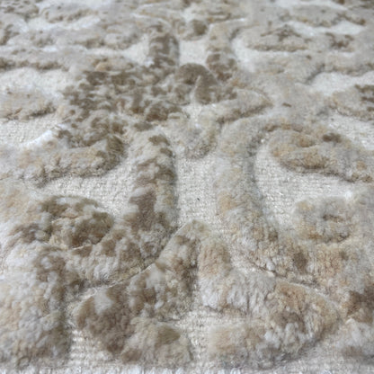 Ivory and Brown Wool Carved Greek Japandi Modern Handknotted 7.11x10.0ft 241x304Cms Area Rug