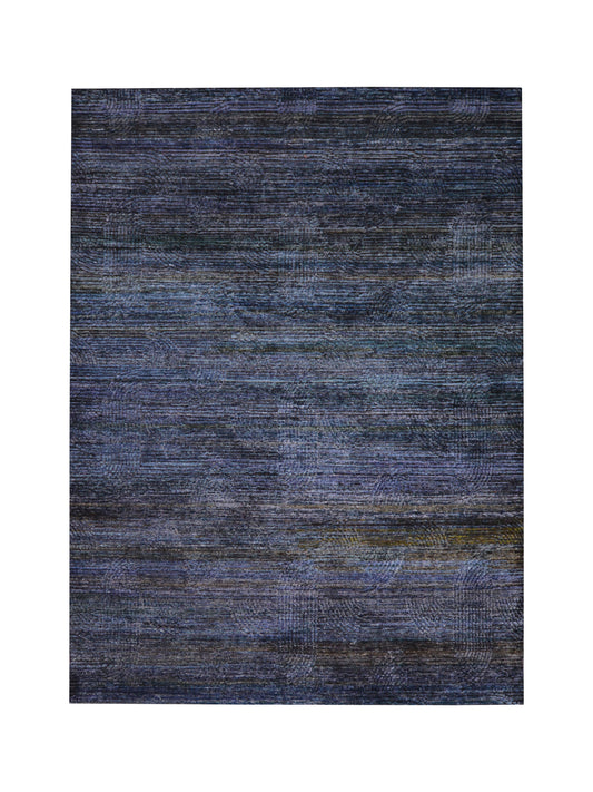 Black Geometrical Silk and Wool Oxidized Modern Handknotted 8.11x12.3ft 272x372Cms Area Rug