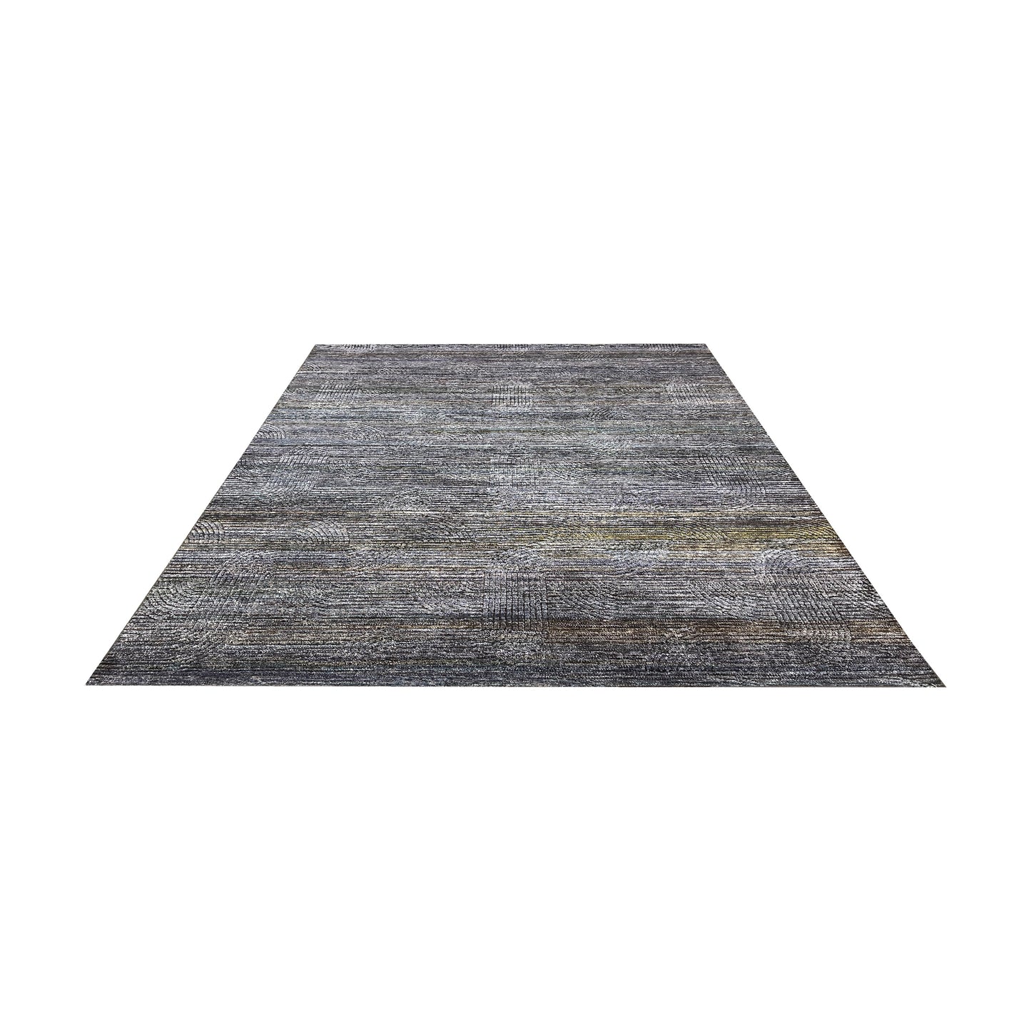 Black Geometrical Silk and Wool Oxidized Modern Handknotted 8.11x12.3ft 272x372Cms Area Rug