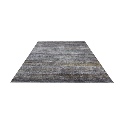 Black Geometrical Silk and Wool Oxidized Modern Handknotted 8.11x12.3ft 272x372Cms Area Rug