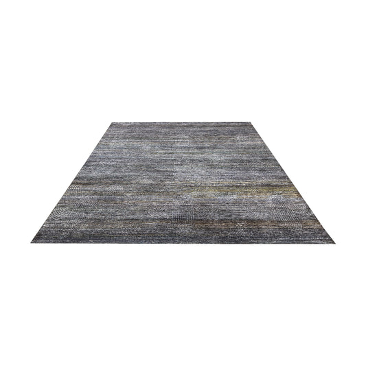Black Geometrical Silk and Wool Oxidized Modern Handknotted 8.11x12.3ft 272x372Cms Area Rug