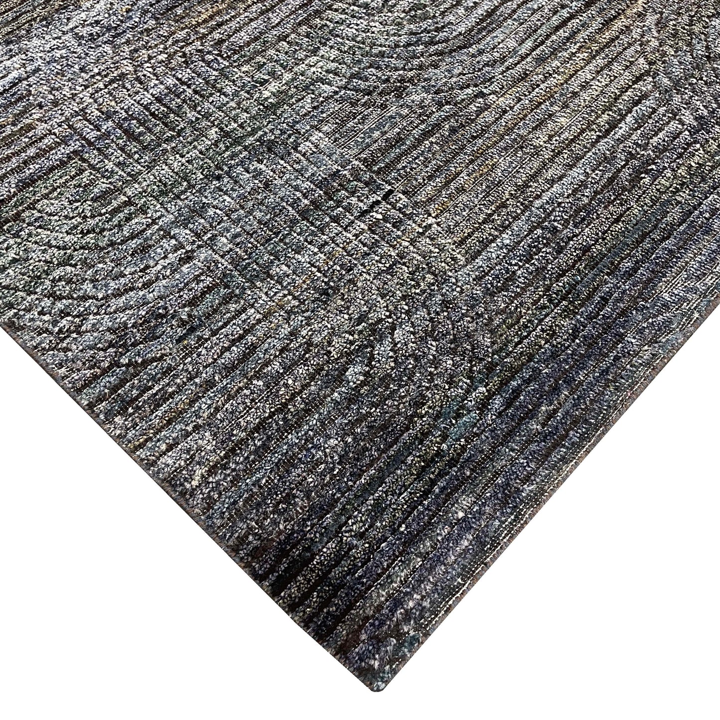 Black Geometrical Silk and Wool Oxidized Modern Handknotted 8.11x12.3ft 272x372Cms Area Rug