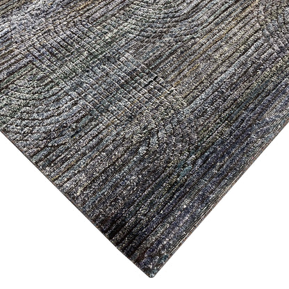 Black Geometrical Silk and Wool Oxidized Modern Handknotted 8.11x12.3ft 272x372Cms Area Rug